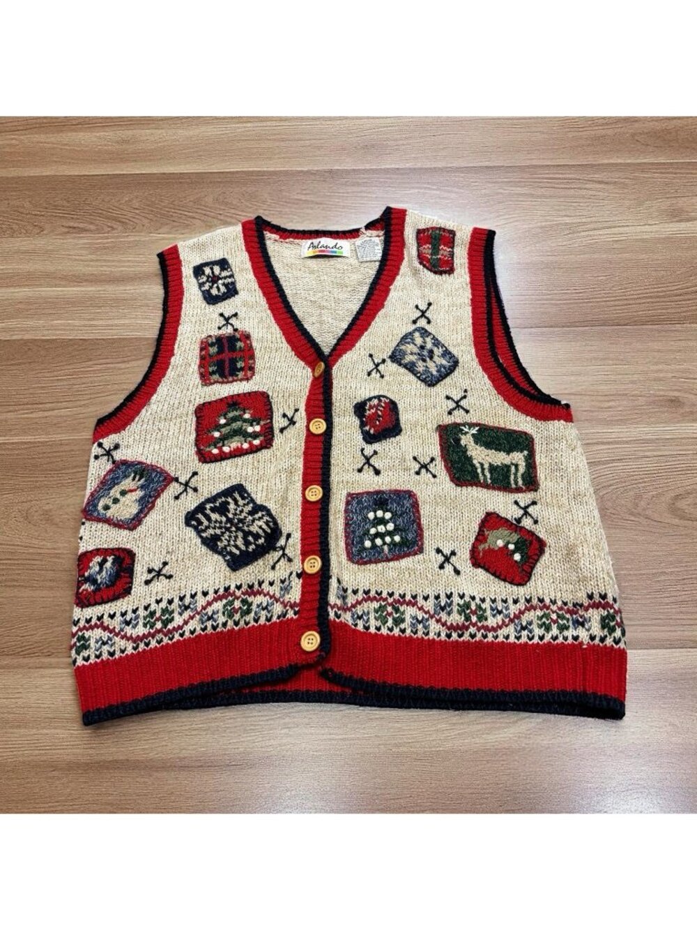 Vintage Womenโs Large 90s Sweater Vest Christmas Arlando Chunky Holiday 90s